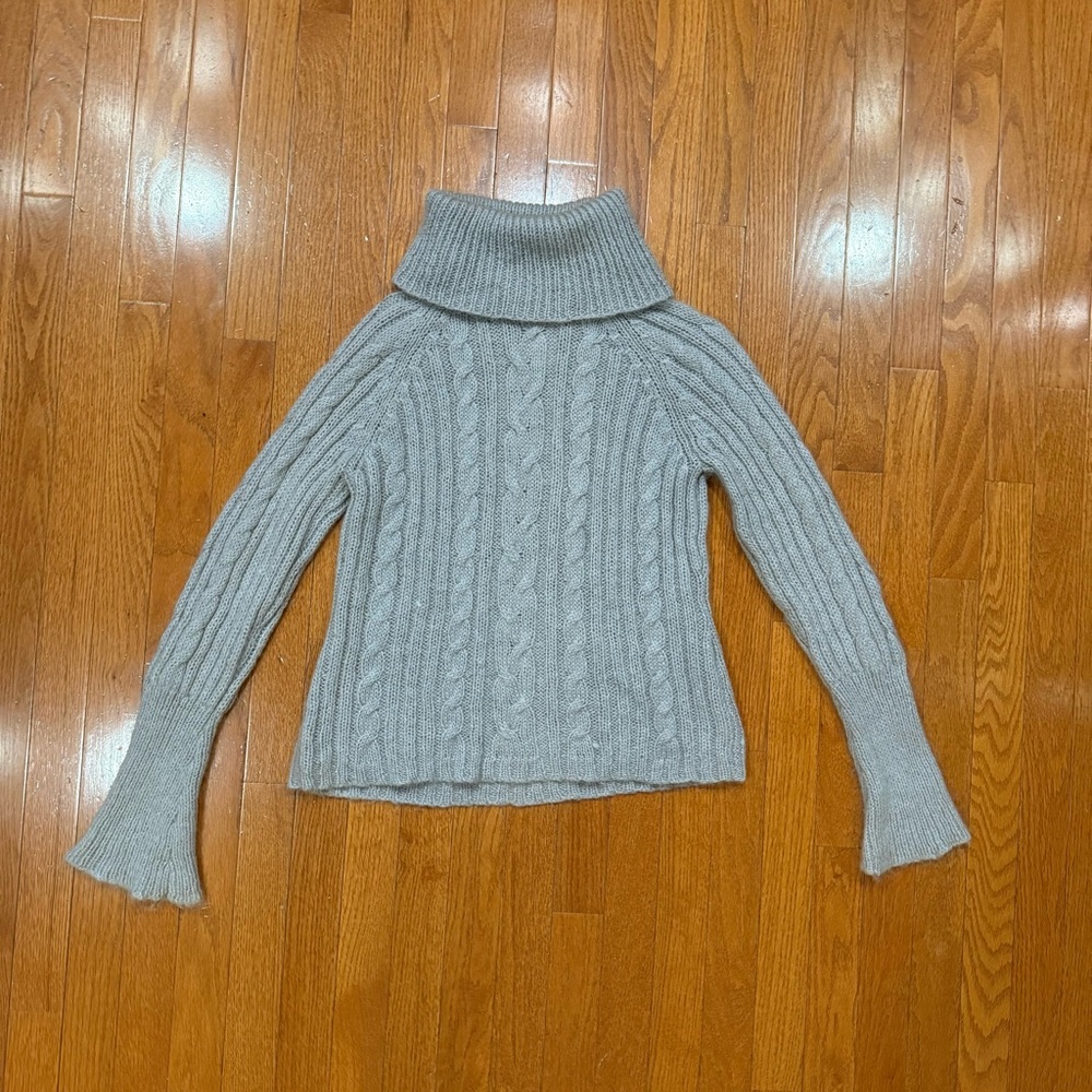 Garnet Hill Mohair Wool Cable Knit Cowl Turtleneck Sweater Womens Small Gray